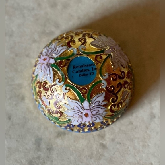 Vintage Apple Shape Enamel Gold Brass Trinket Chinese Cloisonné Jar Unburnt - Picture 4 of 7